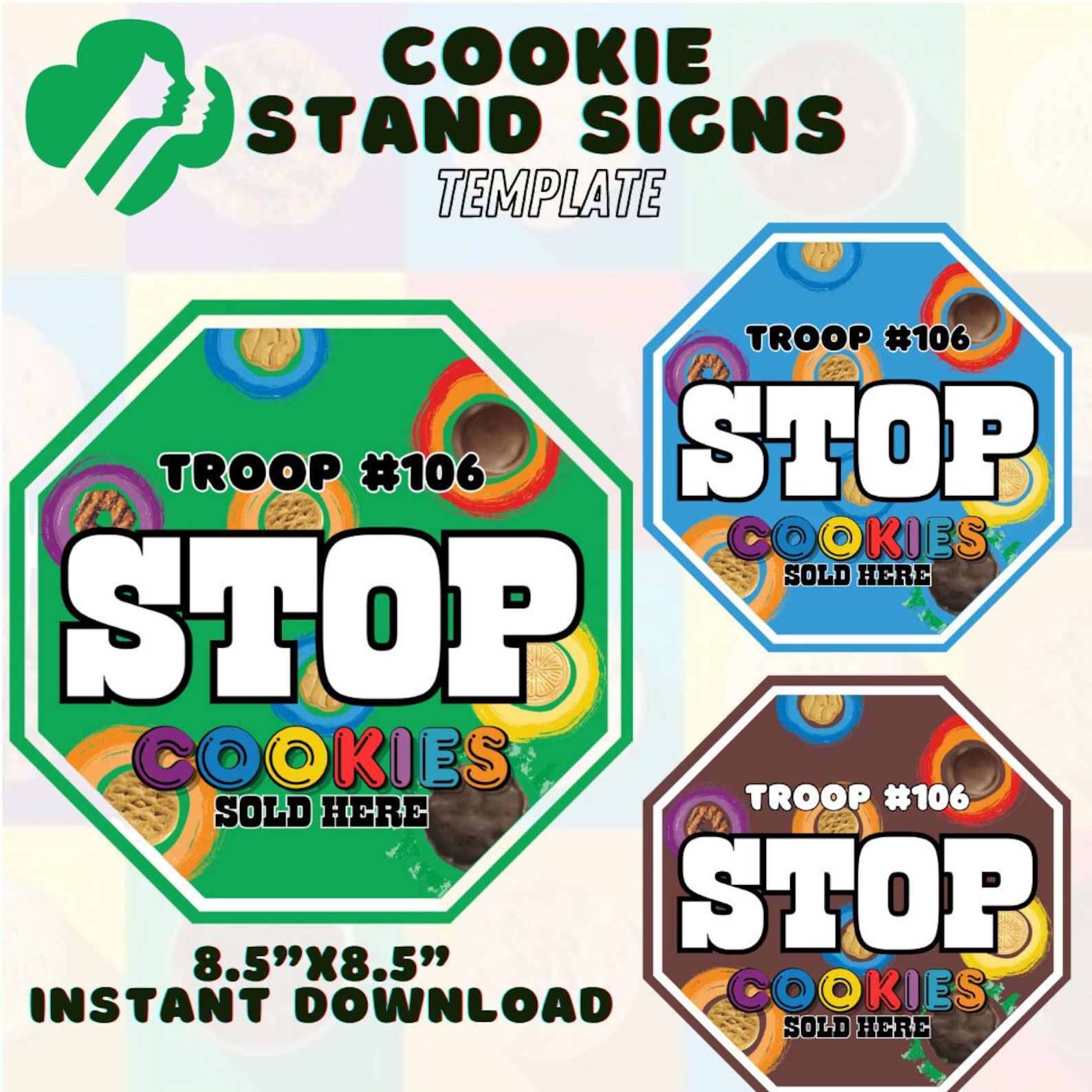 Scout Cookies Sign Template, Stop Cookies Here, Scout Printable Flyer ...