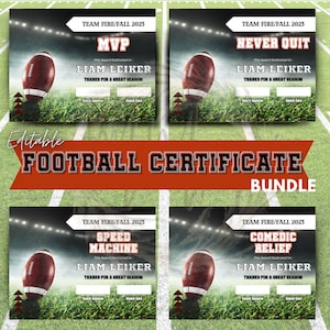 Editable Football Award Certificates, Award Ceremony Certificates, End of Season Football Award, Football Team Printables, Edit with Canva