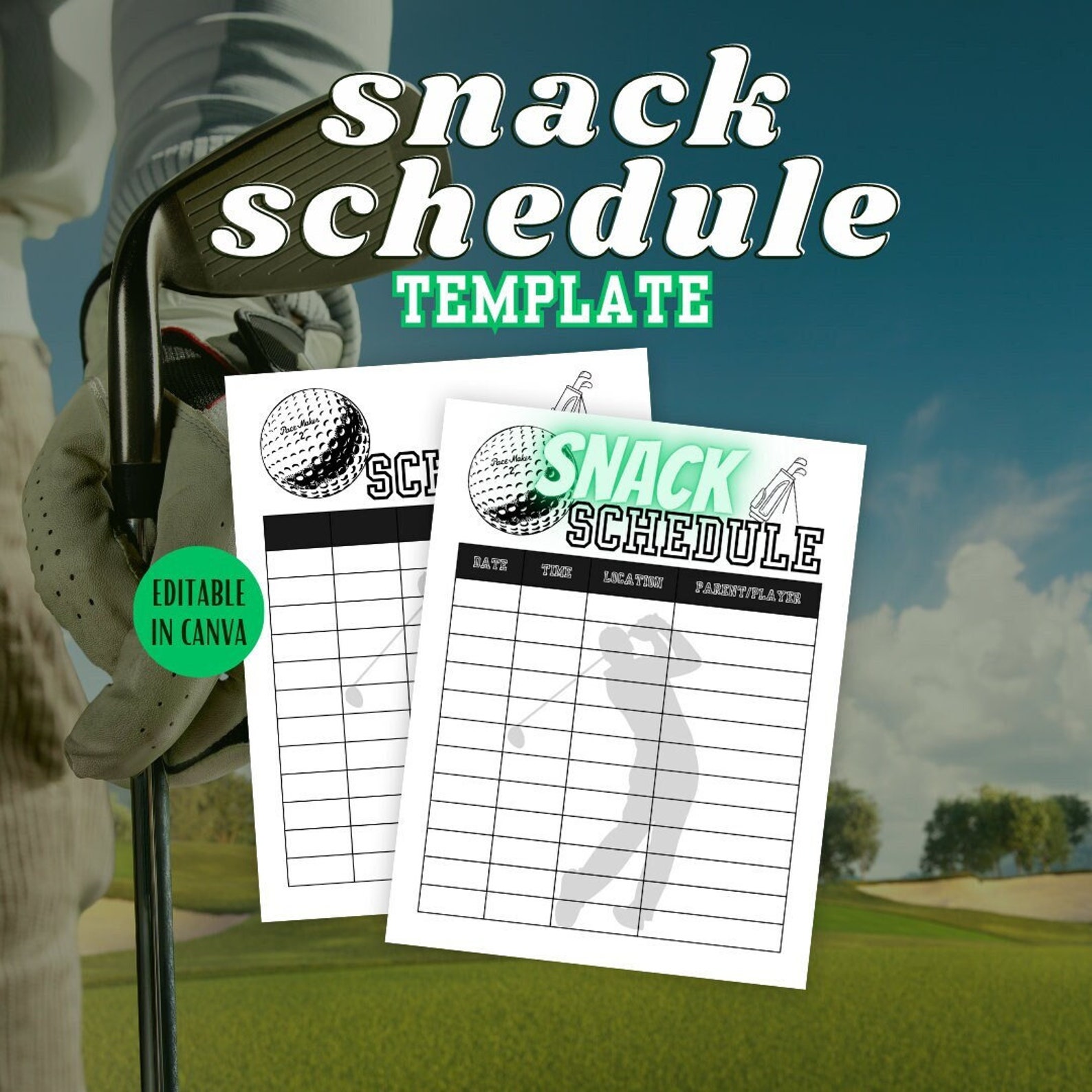 Editable Golf Snack Sign up Sheet, Golf Schedule Canva Template