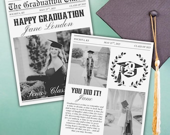 Custom Graduation Newspaper, Graduation Flower Bouquet Wrap, Large Newspaper for Photography, 2025 Grad Announcement