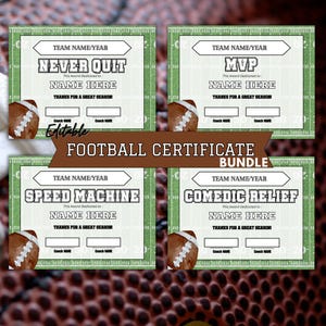 Editable Football Certificates, Football Awards, Football Team End of Season Awards, Football Team Party, Football Season Awards, Canva