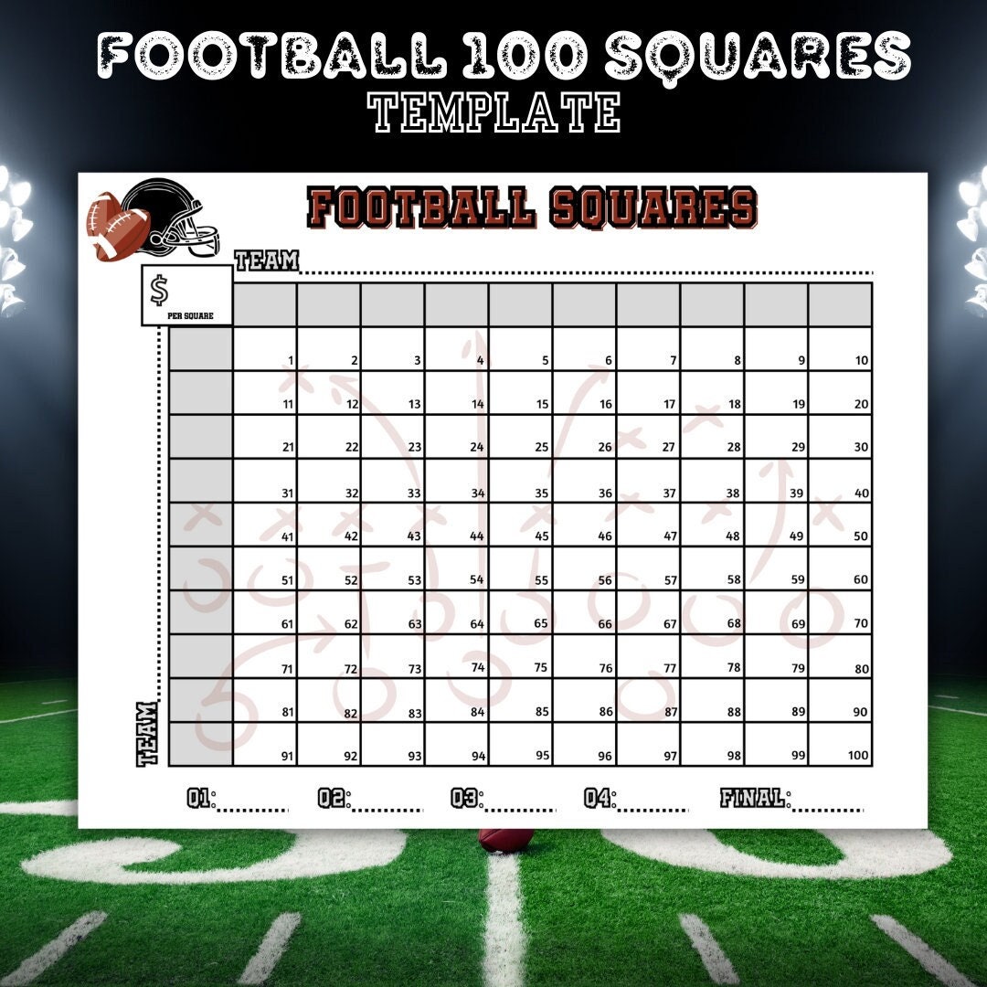 Football Squares Printable, Football Fundraiser, 100 Football Squares Football Squares Printable, Football Fundraiser, 100 Football Squares