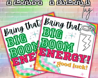 Good luck treat tag, drink team treat, Energy Drink Tag, Cheer Team Printable, Cheer Gift ideas, snack  INSTANT DOWNLOAD