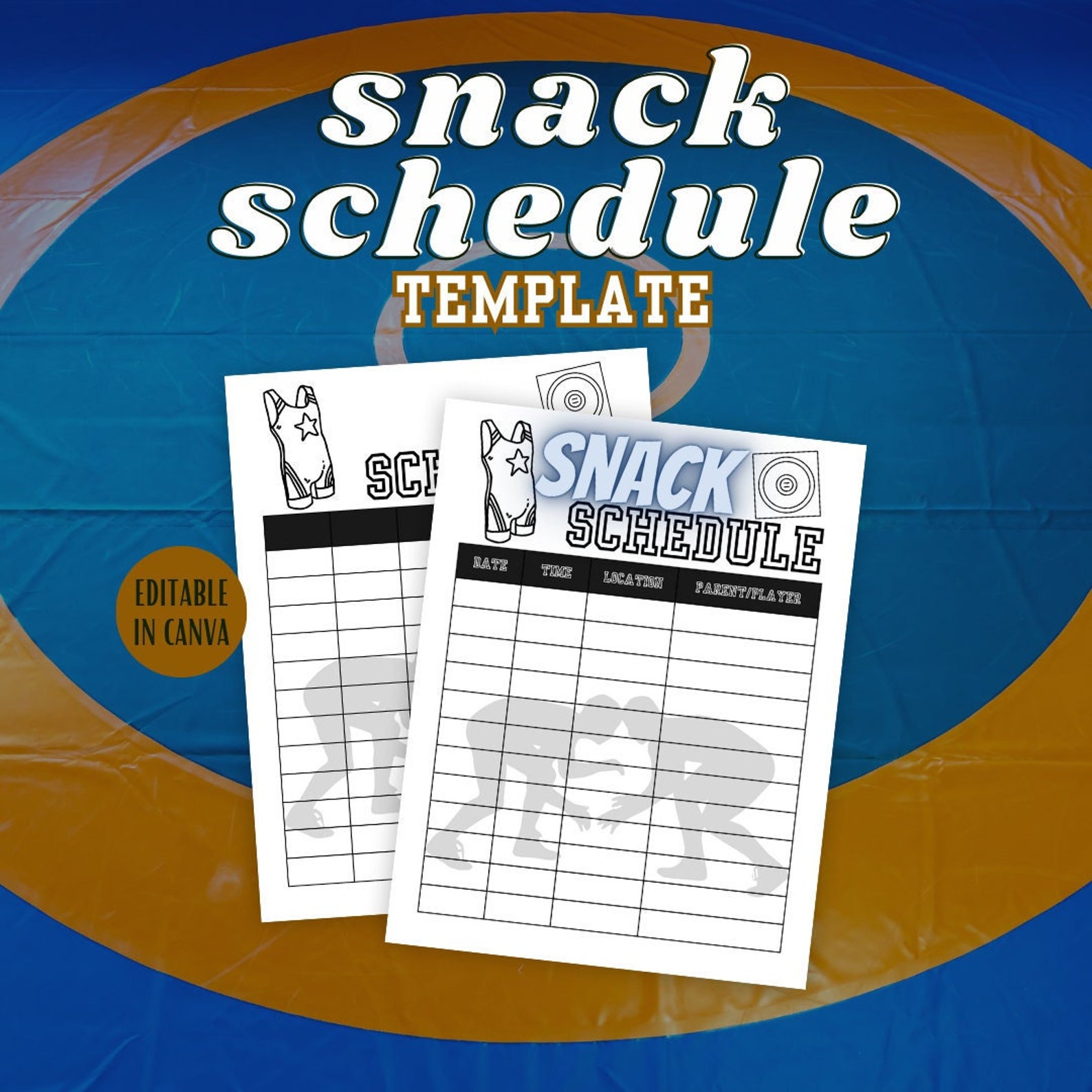 Editable Wrestling Snack Sign up Sheet, Match Schedule Canva Template