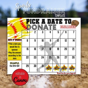 Editable Softball Calendar Fundraiser Template | Clear The Board Fundraising Made Easy | 8.5x11 Digital Download