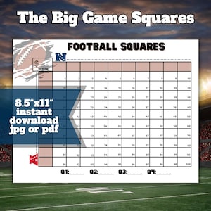 Football Squares Printable, Football Fundraiser, 100 Football Squares, Football Party Games, Football Betting Game, Football Pool