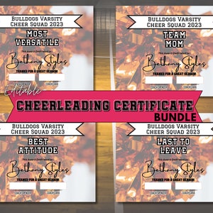 Editable Cheerleading Award Certificates, Award Ceremony Certificates, End of Season Cheer Award, Cheer Squad Printables, Edit with Canva