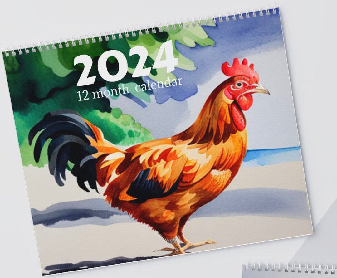 Chicken Wall Calendar 2024 Kitchen Calendar Farm Calendar Watercolor