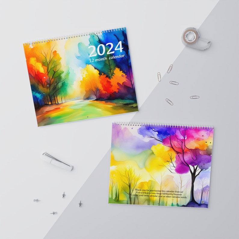 Abstract Art Calendar 2024 Watercolor Calendar Watercolor Art Large