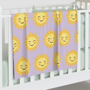 Sunshine Baby Swaddle Blanket: Purple & Yellow Nursery Decor