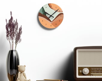 Boho Acrylic Wall Clock: Sage Green & Orange Art