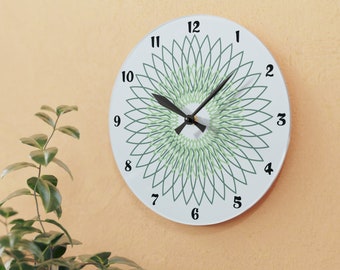 Sage Green Line Art Wall Clock: Modern Minimalist Acrylic Clock