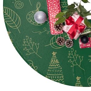 Tree Collar -Christmas Tree Skirt - Boho Tree Skirt - Xmas Tree Skirt - Green & Gold Tree Skirt - Floral Tree Skirt - Vintage Tree Skirt