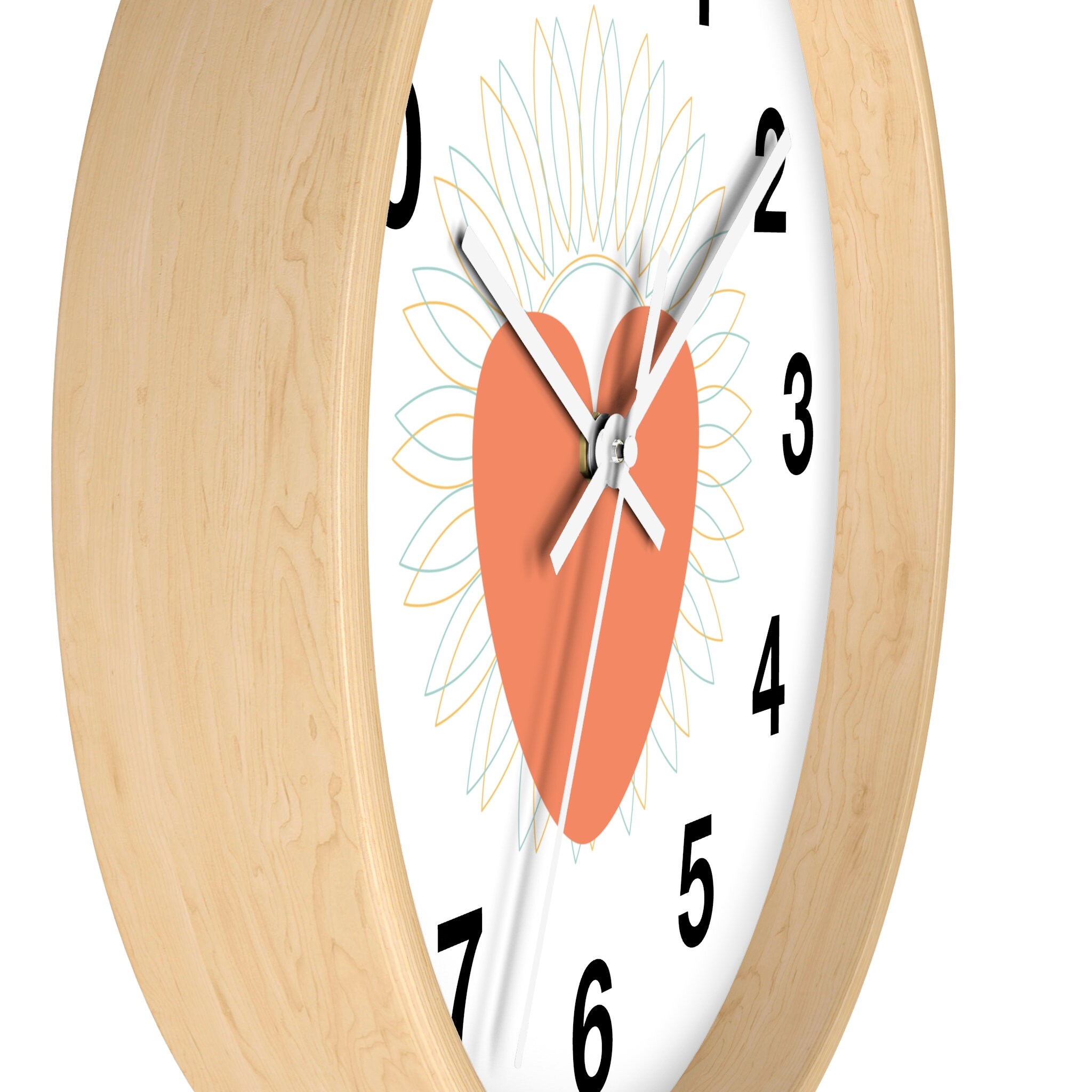 Boho Wooden Wall Clock: Minimalist Line Art Decor