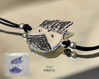 Actual Kid's Drawing Bracelet, Personalized Signature Bracelet, Memorial Jewelry, Handwriting Bracelet, Mother's Gift, Christmas Gift