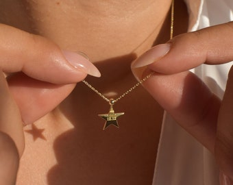 14K Solid Gold Tiny Star Necklace , Minimal Everyday Jewelry