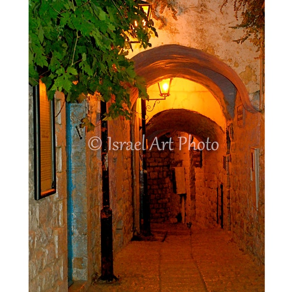 Tzfat Old City Alley at Night, Digital Download, Israel Photography