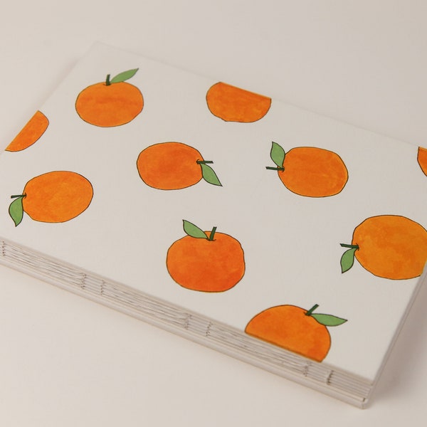 Handmade Journal, Bright Oranges Hand Painted Fruit, Drawing Sketchbook