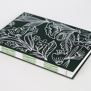 Watercolor Paper Sketchbook, Green Cloth Covers, White Garden Flowers