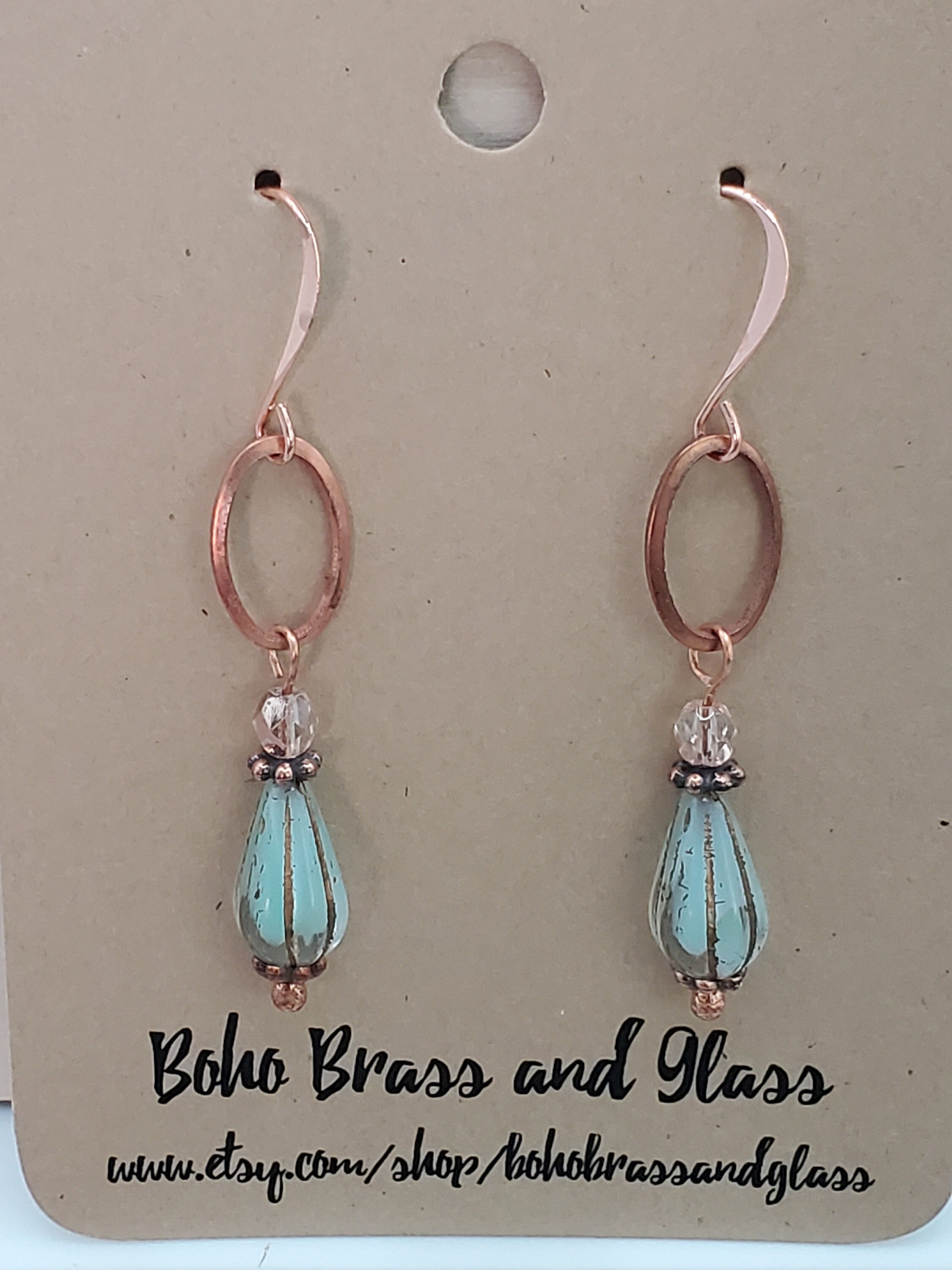 Antique Copper and Mint Green Melon Czech Glass Teardrop Etsy