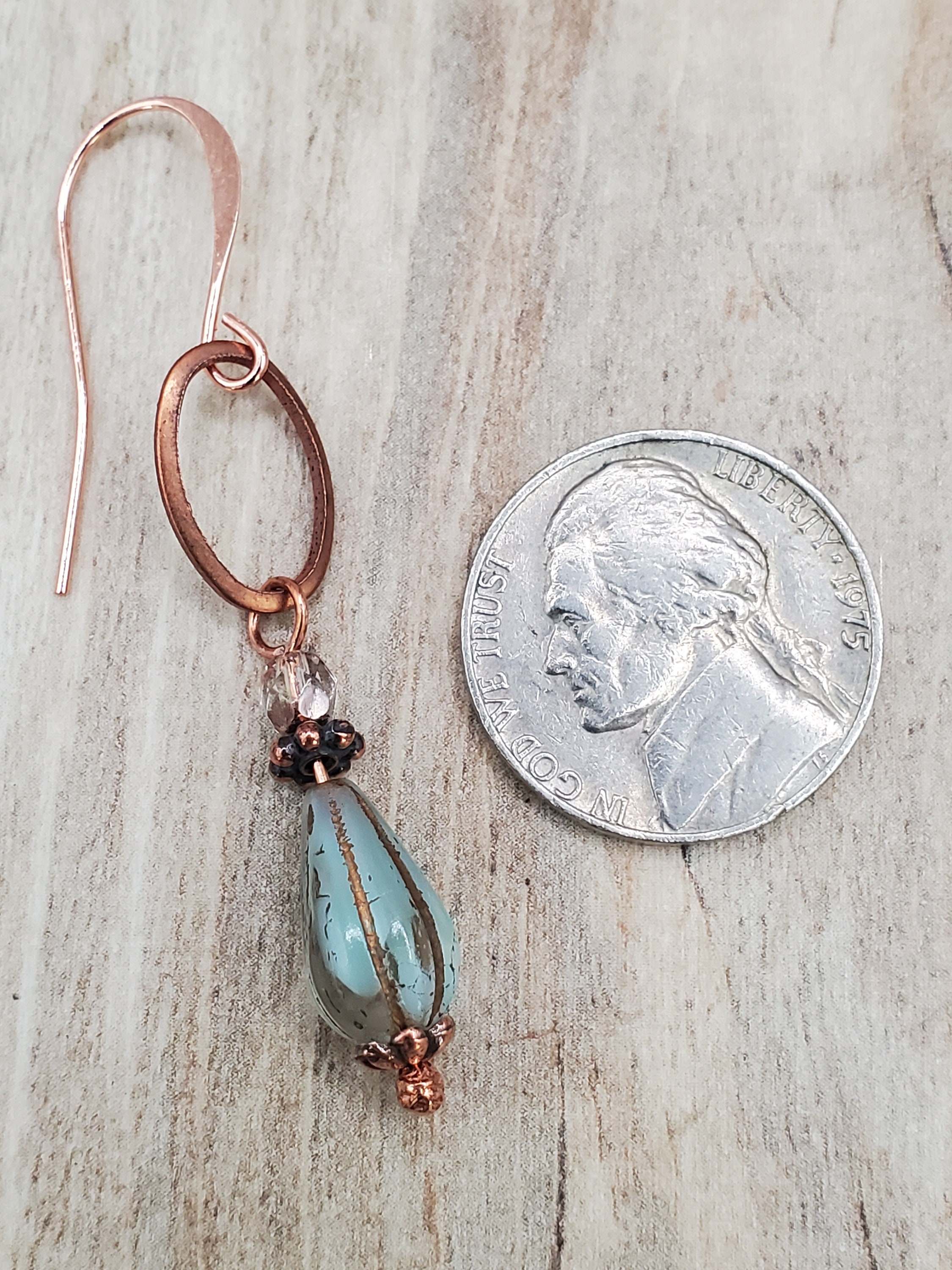 Antique Copper and Mint Green Melon Czech Glass Teardrop Etsy
