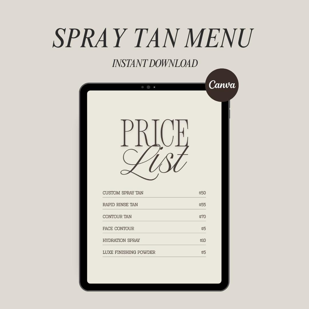 Spray Tan Service Menu Template: Customizable Pricing Sign (canva ...