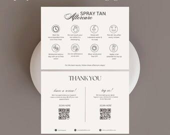 Carte d'entretien après bronzage en spray : modèle de marketing client (modifiable sur toile)
