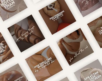 Spray Tan Education Templates: Sunless Tanning Social Media Posts (Canva Editable, Digital Download