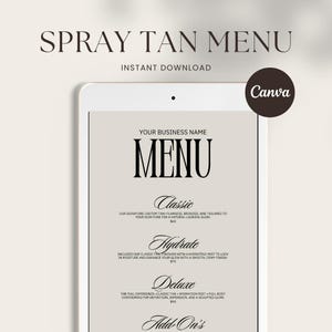 Spray Tan Menu I Spray Tan Marketing I Spray Tan Artist I Spray Tan Template I Mobile Spray Tan Artist I Spray Tanning Business I Canva