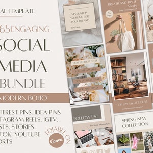 E Commerce Social Media Bundle For Pinterest Idea Pins Instagram Reels Stories Posts and IGTV Branding - 160+ Modern Boho Canva Template
