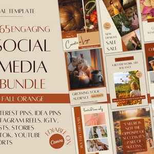 E-Handel SNS Bundle für Herbst Pinterest Idee Pins Instagram Reels Geschichten Posts und IGTV Branding - 160+ Halloween Orange Canva Vorlage