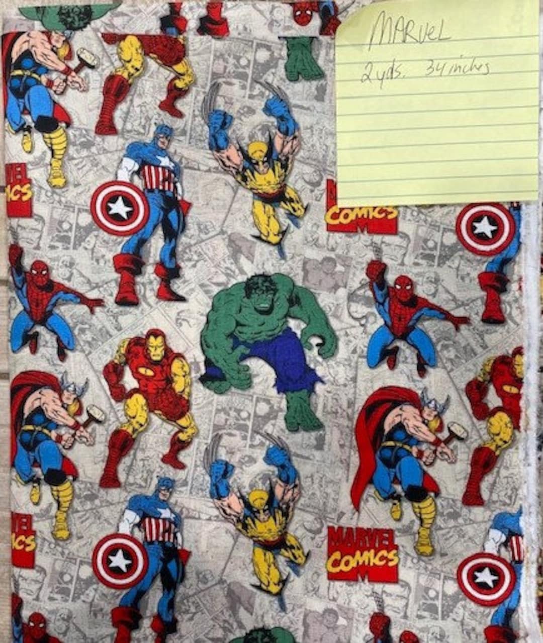Marvel Logo Cotton Fabric With the Hulk, Iron Man, Wolverine, Thor