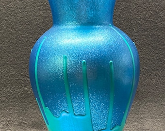 Hand painted glass vase 10.75 inches tall