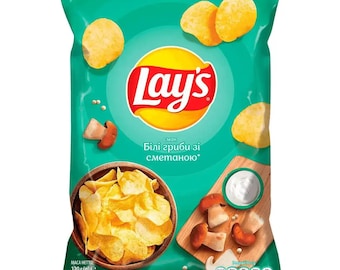 5 Stück Lay's Kartoffelchips 120 g mit weißen Pilzen mit Kartoffeln und Sahnegeschmack (600 g), hergestellt in der Ukraine, schneller Versand