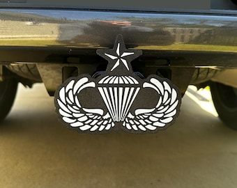 Cubierta para enganche de remolque con insignia de paracaidista senior del Ejército Aerotransportado / Accesorio para remolque militar