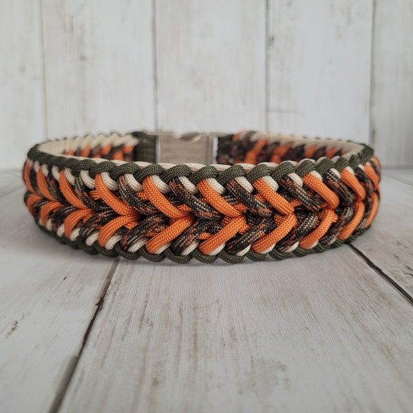 Hundehalsband orange olive beige mit Klickverschluss, der ideale Alltagsbegleiter für große Hunde, Geschenk für Hundebesitzer