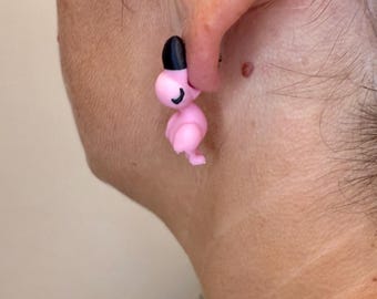 Flamingo Chomper Earrings | Cute Flamingo Dangle Jewelry | Tropical Statement Earrings | Flamingo Lover Gift | Hypoallergenic 3D Printed