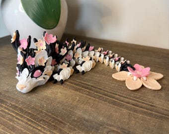 Cherry Blossom Dragon | 3D Printed Articulated Fantasy Dragon | Desk Pet Figurine | Flower Dragon Collectible | Articulated Dragon Toy