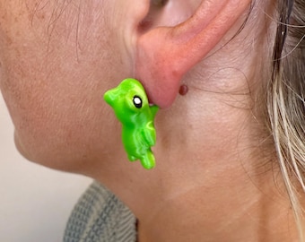 Frog Chomper Earrings | Cute Frog Dangle Jewelry | Fun Animal Statement Earrings | Frog Lover Gift | Hypoallergenic 3D Printed