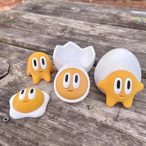 Cute 3D Printed Yolkies Egg Yolk Characters - Egg Yolk Figures - Choose Black or White Eyes - Adorable Desk Toy - Kawaii Decor