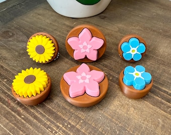 Flower Clicker Fidget Toy - Jouet de bureau imprimé en 3D avec interrupteur mécanique, tournesol, myosotis, hibiscus, porte-clés floral amusant