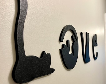 Cat LOVE Wall Art - Cute Cat-Themed Home Decor - Custom 3D Printed Unique Animal Wall Hanging for Cat Lovers - Perfect Gift for Pet Owners