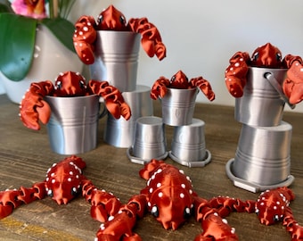 Lobster with Bucket – Cute Multicolor Lobster Toy | Ocean-Themed Gift | Coastal Nautical Decor | Articulated | Fidget | 3D Printed