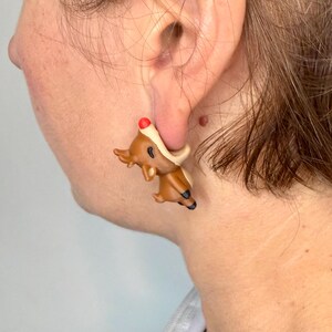 Handmade Reindeer Clip-On Earrings – Novelty Christmas Jewellery – Tibetan Silver – Non-Pierced