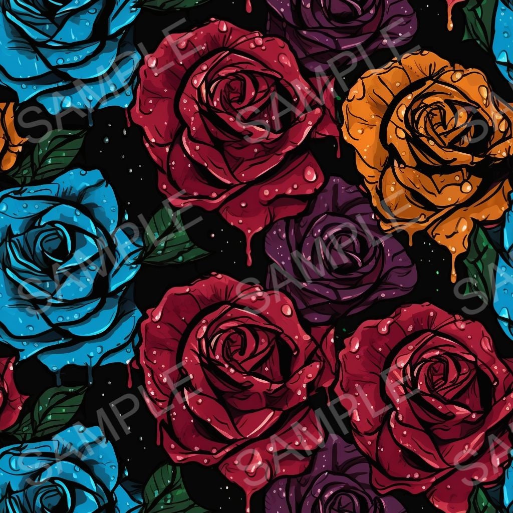 Drip Style Roses, Digital Paper Seamless Pattern Pack, Instant ...