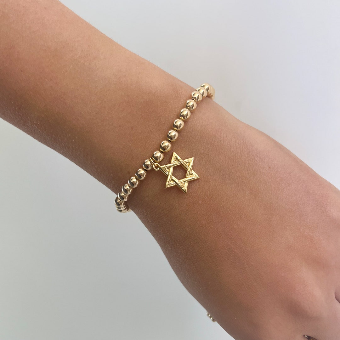 Star of David Bracelet 14k Gold Filled 5mm Beaded Bracelet With 18k