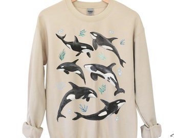Killer Whale Shirt Orca Trendy Ocean Crewneck Aesthetic Whales Crew Neck Marine Biology Unisex Humpback Orca Whale Gifts Indie Sweatshirt