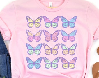 Butterfly T Shirt, Butterfly Shirt, Butterfly Gift, Butterfly Lover Gift, Summer Shirt, Spring Shirt, Pastel Graphic, Gift for Her, Pastel