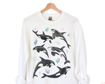 Killer Whale Sweater Orca Trendy Ocean Crewneck Unisex Whales Crew Neck Marine Biology Unisex Humpback Orca Whale Gifts Indie Sweatshirt