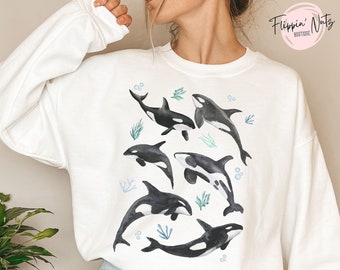 Orca Whale Sweater Killer Whale Trendy Ocean Crewneck Aesthetic Whales Crew Neck Marine Biology Unisex Vintage Whale Gifts Indie Sweatshirt